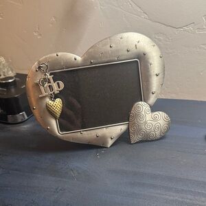 A Fetco pewter heart-shaped photo frame with "I Do" charm.